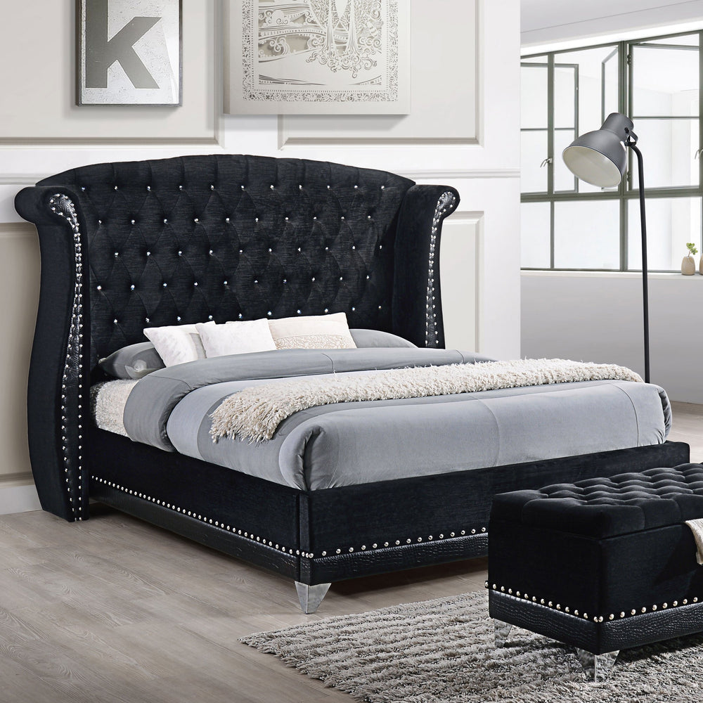 English Elm Tamsin Opulent Black Queen Bed with Luxe Button-Tufted Arched Headboard and Silver Nailhead Trim B062S00823