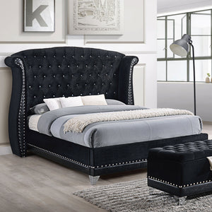 English Elm Tamsin Opulent Black Queen Bed with Luxe Button-Tufted Arched Headboard and Silver Nailhead Trim B062S00823