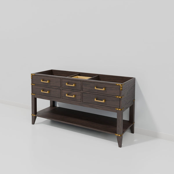 English Elm Brown Oak Double Bath Vanity - Stylish 60" Wide Cabinet With Soft-Close Drawers & Ample Storage Space B2731P260250