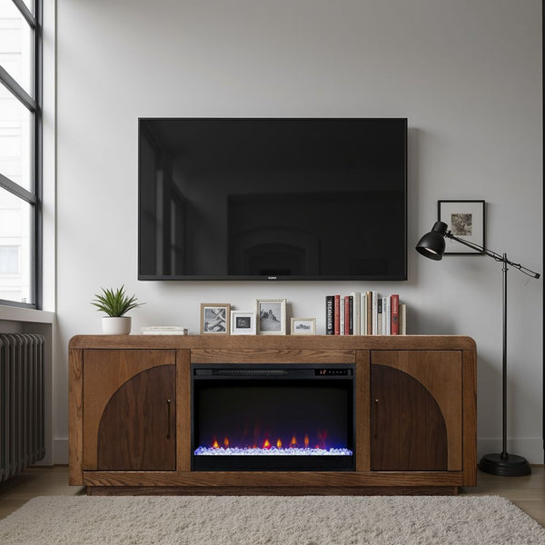 English Elm Eclipse 65 Inch Fireplace Tv Stand For Tvs Up To 75" - Elegant Bourbon & Walnut Finish With Heat B108P345181