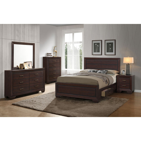 English Elm Ridgeview Dark Cocoa King Storage Panel Bed with Built-In Drawers, Slatted Ventilation & Modern Grain Finish B062S00689