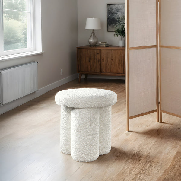 English Elm Ashcroft Furniture - Wesley Ivory Boucle Stool — Cozy Mushroom Ottoman, Sherpa Upholstery, Compact 15.9"x10"x20.3" B183P281196