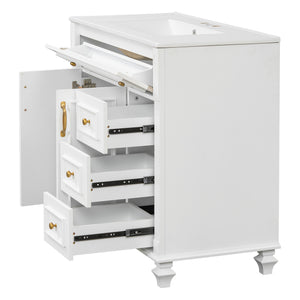 English Elm 36" Modern Bathroom Vanity with Ceramic Sink, Gold Handles, Flip-Out Drawer & Soft-Close Doors White N725P283623K