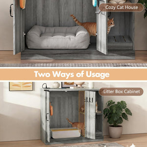 English Elm Cat Litter Box Cabinet Gray Mdf with Built-in Power Outlet and Geometric Door Design N704P414606E