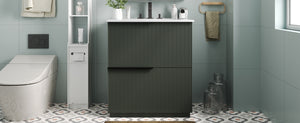 English Elm Christopher Knight Home® - 30" Bathroom Vanity With Elegant Ceramic Sink, Soft-Close Drawers & Fluted Green Design For Modern Spaces N817P295760G