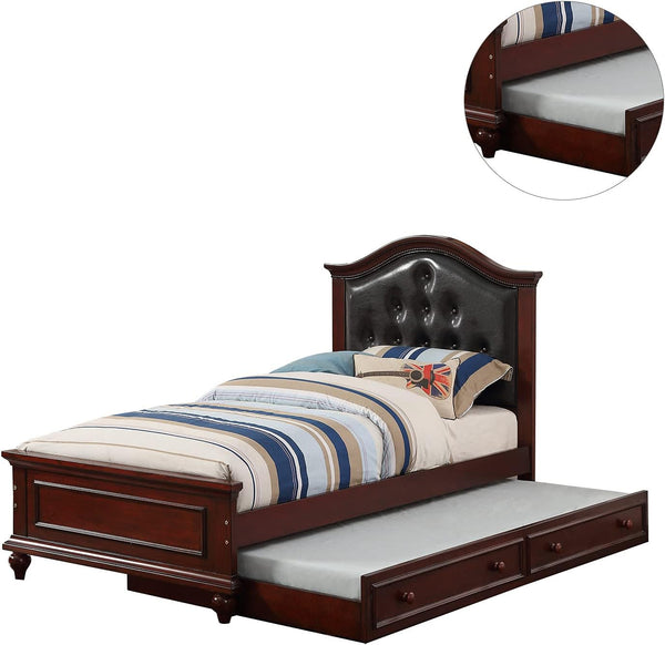 English Elm Contemporary Twin Bed with Trundle and Tufted Upholstered Headboard, Sturdy Slats, Kids Bedroom Furniture Black,Espresso 83 L x 12 W x 9 H B011S02035