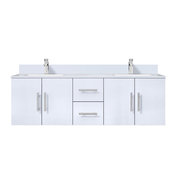 English Elm Glossy 60" Double Bath Vanity with White Quartz Top, Soft-Close Drawers, Chrome Faucet, Spacious Storage B2731P258685