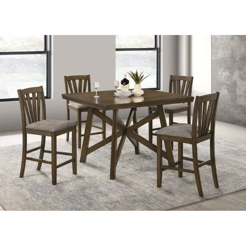 English Elm Maxine Brown Square Counter Dining Set with Mindi Veneer Table and Upholstered Chairs B062S01452
