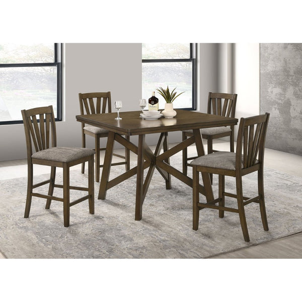 English Elm Maxine Brown Square Counter Dining Set with Mindi Veneer Table and Upholstered Chairs B062S01452