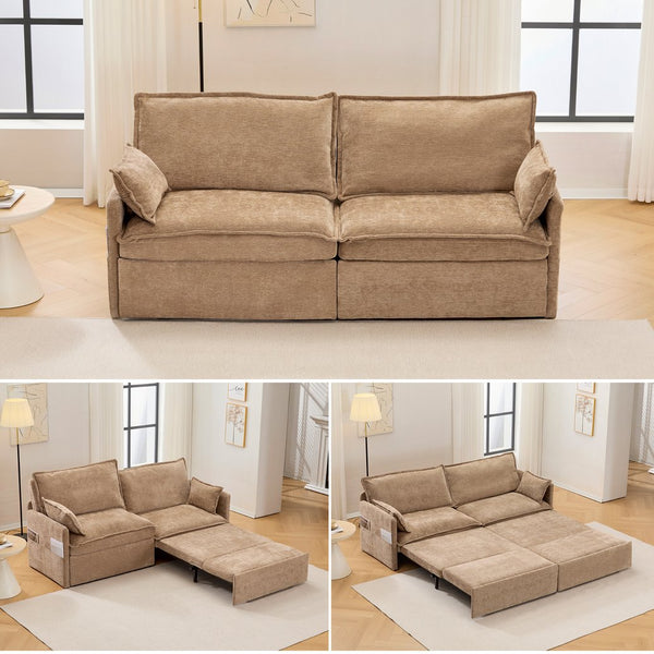English Elm 73.6" Ergonomic 3-in-1 Sofa Bed with Chenille Comfort, L-Shape Convertible Sleeper, USB/Type-C Charging khaki W2606P301328