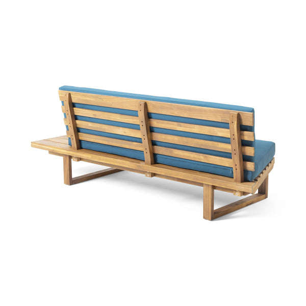 English Elm Christopher Knight Home® - MIRABELLE Handcrafted 2-Seater Right-Arm Teal Sofa with Water-Resistant Polyester Cushions, Teak Finish, Acacia Wood Frame — 78.5" L Stylish Compact Seating 65544.00DT