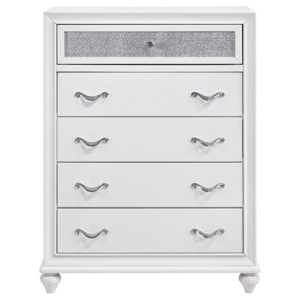 English Elm Randall Glamorous 5-Drawer Chest - Chic White Storage Solution With Crystal Hardware Accents B062P374129-GIGA