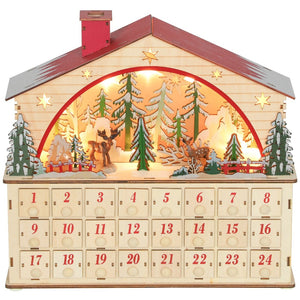 English Elm Christmas Wooden Village Advent Calendar with 24 Drawers and Warm Led Glow T3971P381239