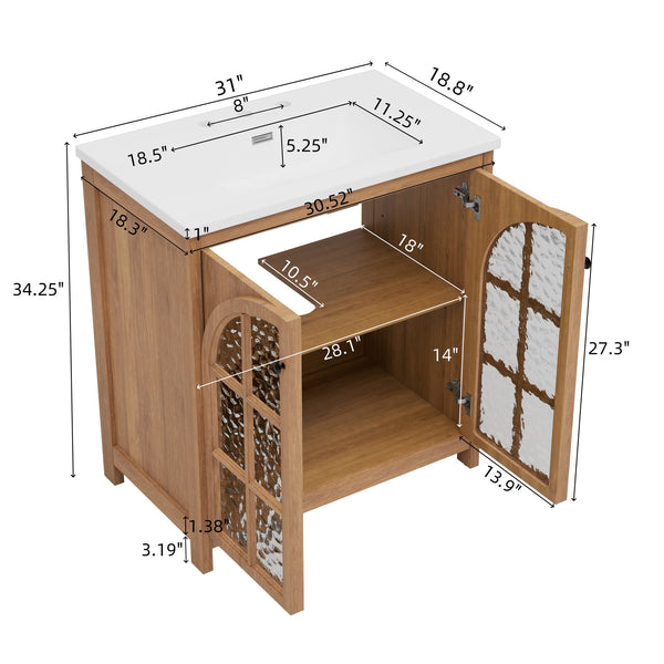 English Elm Christopher Knight Home® - 30 Inches Vintage Rustic Bathroom Vanity With Ceramic Sink, Soft-Closing Doors & Antique Bronze Pulls N817P299512N