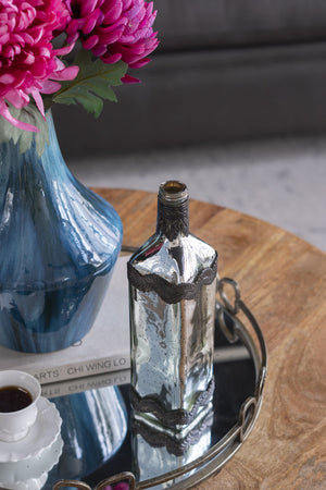 English Elm D3x12" Antique Silver Bottle Vase with Speckled Finish and Bronze Leaf Embellishments, Elegant Decor W2078P391140