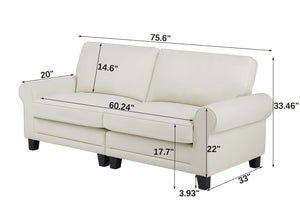 English Elm Pet-Friendly Cream Leather Loveseat 2-Seater Sofa with Cloud Arms, Ergonomic Back Support, Compact Appeal W542P188786