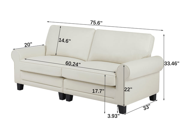 English Elm Pet-Friendly Cream Leather Loveseat 2-Seater Sofa with Cloud Arms, Ergonomic Back Support, Compact Appeal W542P188786