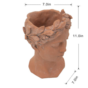 English Elm D7x11" Visage Head Bust Planter Brown — Antique-Inspired Ceramic Sculptural Garden Accent for Home & Patio (11.4" H) W2078P201060