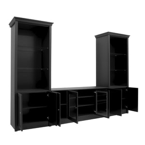 English Elm U-can Three Piece Wall Unit Built-in Media Center with Crown Molding and Tempered Glass Storage Black SJ000156AAB