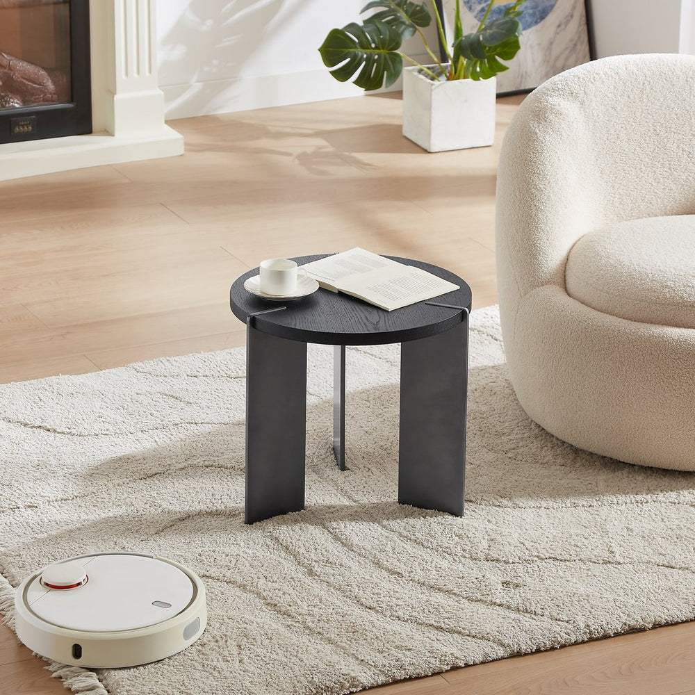 English Elm Round Eco-Friendly Coffee Table with Distressed Oak Laminate Top & Black Metal Feet, Modern Durable Design W820P272124