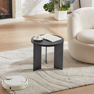 English Elm Round Eco-Friendly Coffee Table with Distressed Oak Laminate Top & Black Metal Feet, Modern Durable Design W820P272124