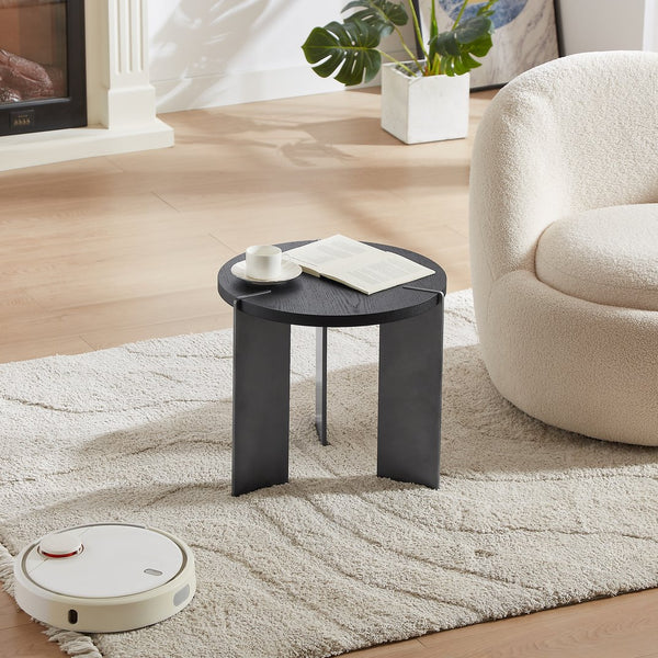 English Elm Round Eco-Friendly Coffee Table with Distressed Oak Laminate Top & Black Metal Feet, Modern Durable Design W820P272124