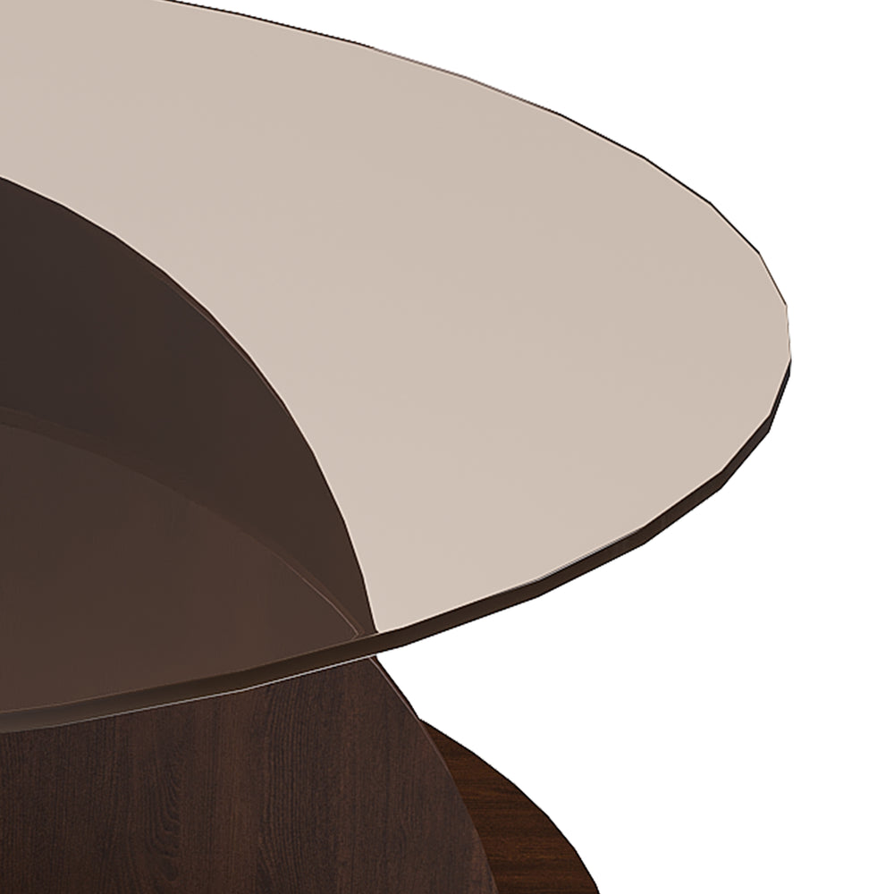 English Elm Round Coffee Table with 4-Tier Storage, 31.5" Modern Farmhouse Walnut MDF & Tempered Glass Top W2700P363937