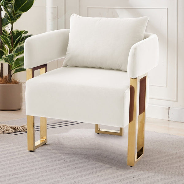 English Elm Ts Velvet Accent Chair Set of Two with Gold Metal Legs for Living Room or Office White W2311P414939