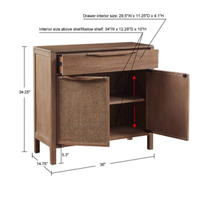 JLA Home Madison Park - Accent Woven Coastal Chest with Cane Door Panels, Reclaimed Wood Finish, Drawer & Lower Shelf — Secure MP130-1036