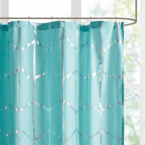 JLA Home Intelligent Design - Printed Metallic Shower Curtain with Geometric Metallic Print, Fade-Resistant Polyester, 72x72-Inch Aqua/Silver ID70-1291