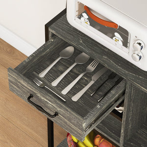 English Elm HOMCOM Bakers Rack with LED RGB Lights, Built-In Outlets & USB, Wine Rack, Drawer, Industrial Charm Gray W2225P217366