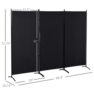 English Elm Privacy Screen Three Panel Folding Divider Matte Black Steel Frame Home Office T3971P420790