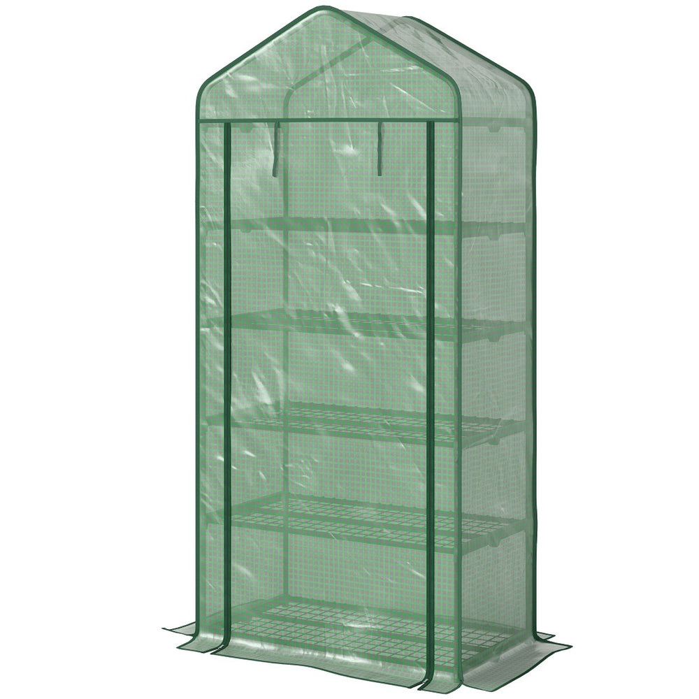 English Elm Small Portable Walk-in Greenhouse Five Shelf Uv Resistant Polyethylene Patio Cover Green T3971P433644