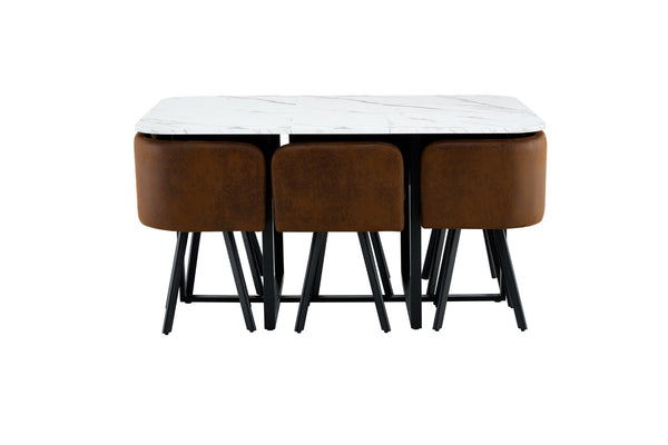 English Elm 7-piece Faux Marble Dining Set with Pu Chairs and Iron Frame for Small Spaces W3875S00012