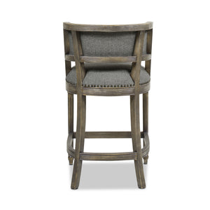English Elm Jennifer Taylor Home - Paris 26.5" Farmhouse Counter Height Bar Stool with Upholstered Linen Seat, Hardwood Frame, Brass Footrest Gray B2719P238378
