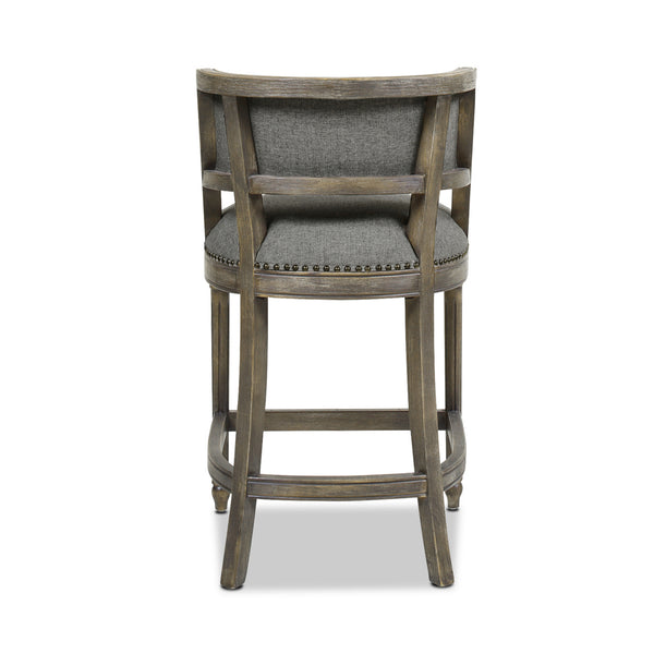 English Elm Jennifer Taylor Home - Paris 26.5" Farmhouse Counter Height Bar Stool with Upholstered Linen Seat, Hardwood Frame, Brass Footrest Gray B2719P238378