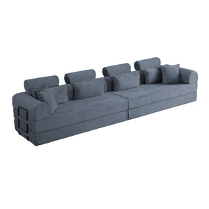 English Elm L Shaped Corduroy Sectional Sofa Converts to Sleeper Bed Space Saving Modular Couch Dark Gray W5532S00010