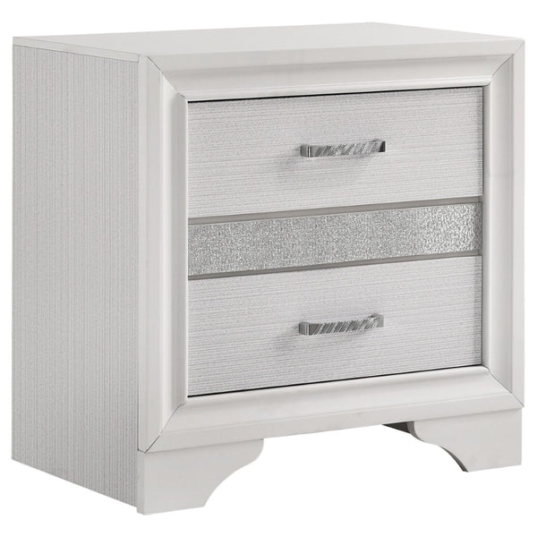 English Elm Corbin Queen Bedroom Set with Crystal Pulls Metallic Trim and Footboard Storage Drawers B062S00788
