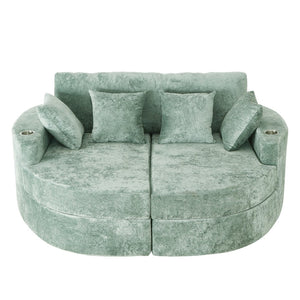 English Elm Swivel Barrel Accent Chair Chenille Tufted Round Club Seat for Living Room Lounge Green N719S002240F