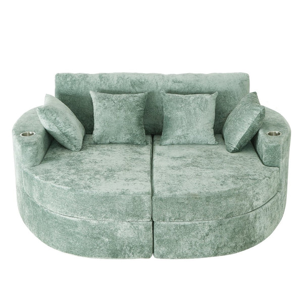 English Elm Swivel Barrel Accent Chair Chenille Tufted Round Club Seat for Living Room Lounge Green N719S002240F