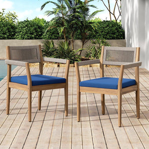 English Elm Christopher Knight Home® - Braided Acacia Wood Outdoor Dining Chairs Set Of 4 – Stylish Teak Finish With Navy Cushions & Rope N770P286668N004