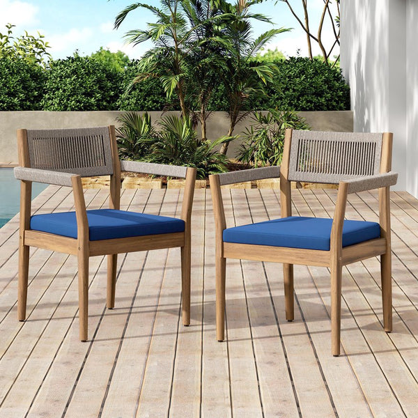 English Elm Christopher Knight Home® - Braided Acacia Wood Outdoor Dining Chairs Set Of 4 – Stylish Teak Finish With Navy Cushions & Rope N770P286668N004