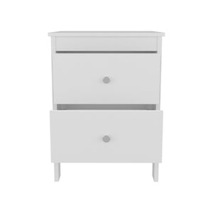 English Elm Nightstand, White 2-Drawer Engineered Wood Nightstand with Smooth-Glide Storage and Modern Silhouette B097P350291