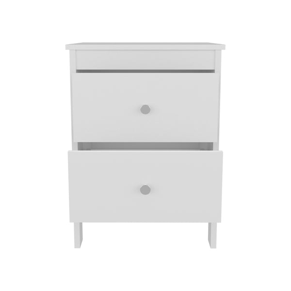 English Elm Nightstand, White 2-Drawer Engineered Wood Nightstand with Smooth-Glide Storage and Modern Silhouette B097P350291