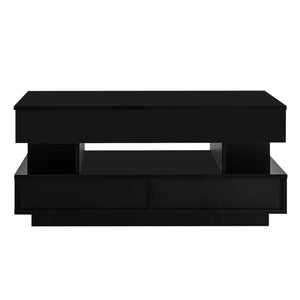English Elm U-Can Lift-Top Coffee Table with LED Ambient Lighting, Dual Drawers and Adjustable Scalable Design Black N724P290058B
