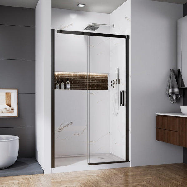 English Elm 44--48" Sliding Tempered Glass Shower Door Brushed Nickel Frameless Spa Bath W637P382565