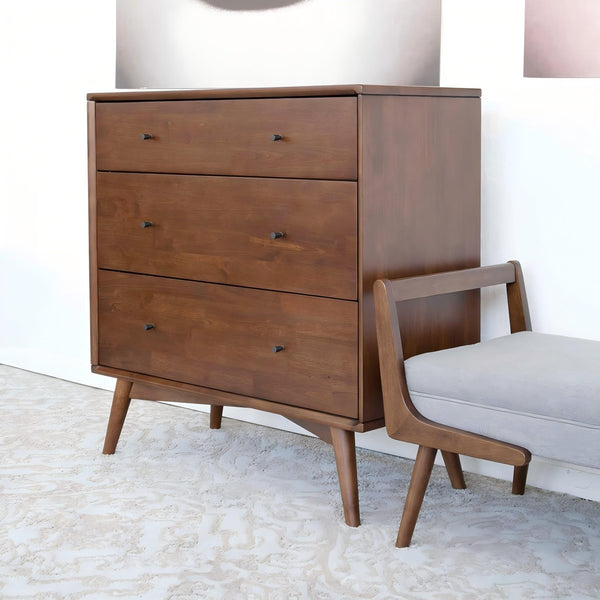 English Elm Ashcroft Furniture - Caroline Mid Century Modern Solid Wood 3-Drawer Dresser Brown - Space-Saving, Stylish Bedroom Storage B183P232075