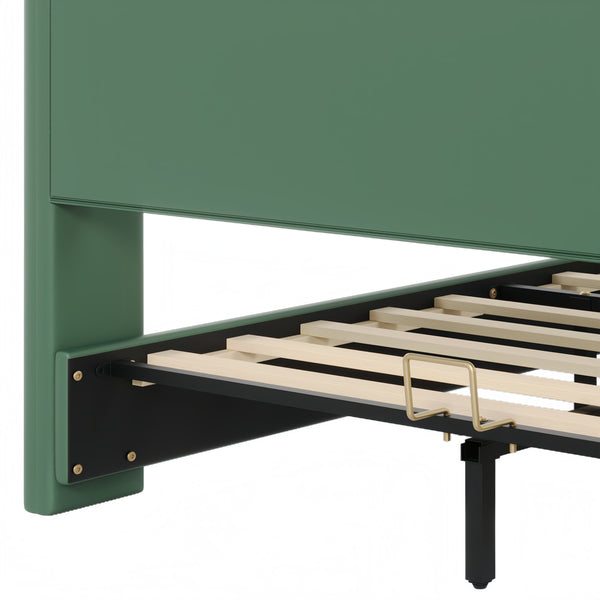 English Elm Christopher Knight Home® - Queen Plush Leather Upholstered Bed Frame with Wingback Headboard, Wavy Footboard, Quiet Support Dark Green 85.2 L x 9.8 W x 3.25 H N761S0000016F