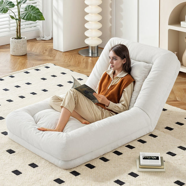 English Elm Bean High-Density Sponge Bean Bag Sofa with Waist Support, Linen White Ergonomic Lounger for Adults T3623P409175