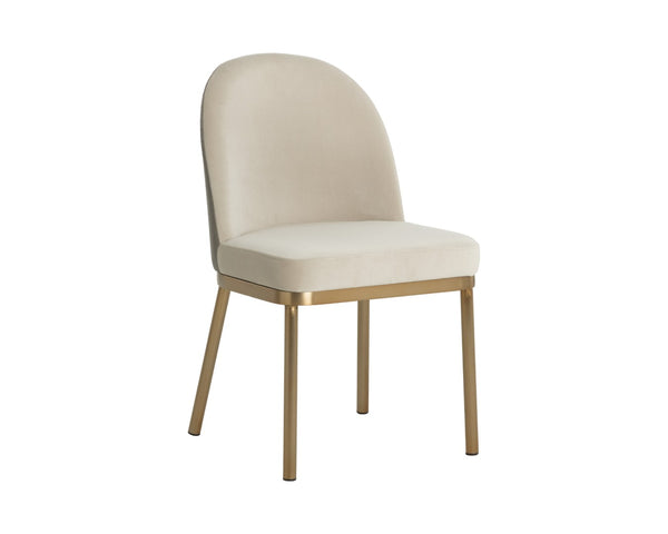 Sunpan LAVANIA Dining Chair - Chic Two-Tone Taupe Upholstery, Antique Brass Accents for Modern Elegance 112214